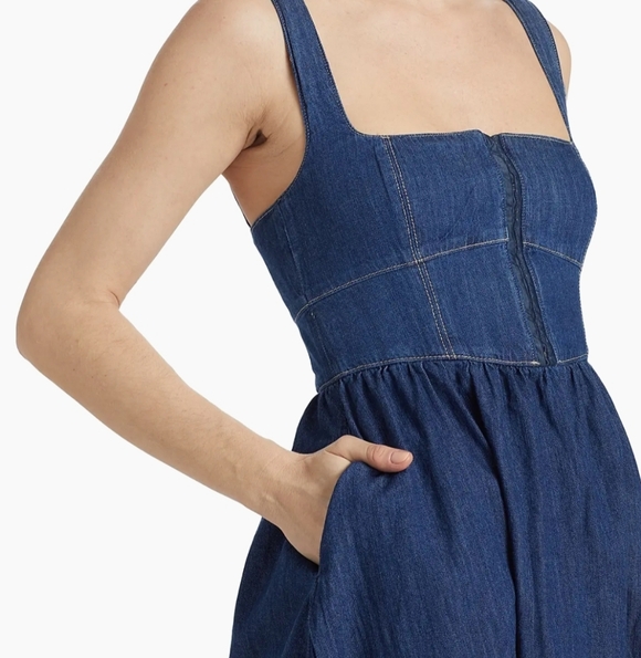 Reformation Tagliatelle Denim Midi Dress Ellis Size 10 NWT - Picture 9 of 16